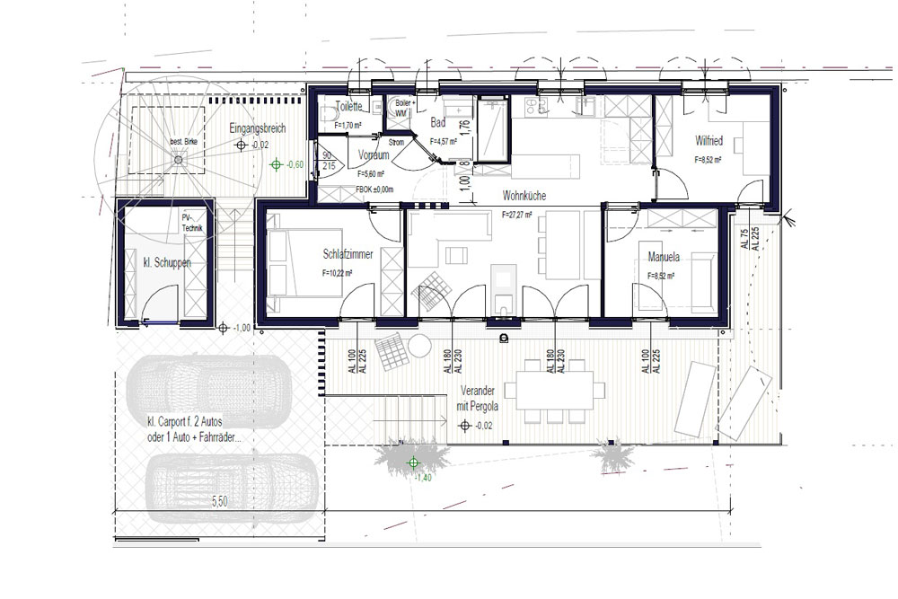 Modulhaus aus 2 Modulen // Grundriss Beispiel 02