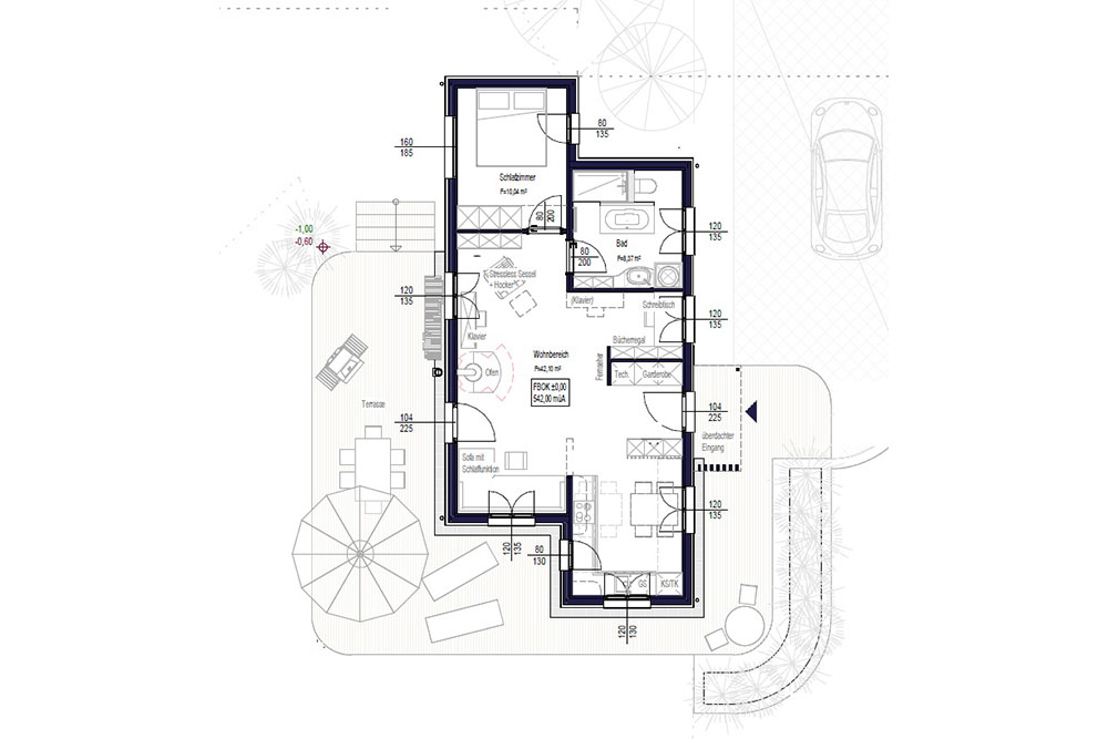 Modulhaus aus 2 Modulen // Grundriss Beispiel 03