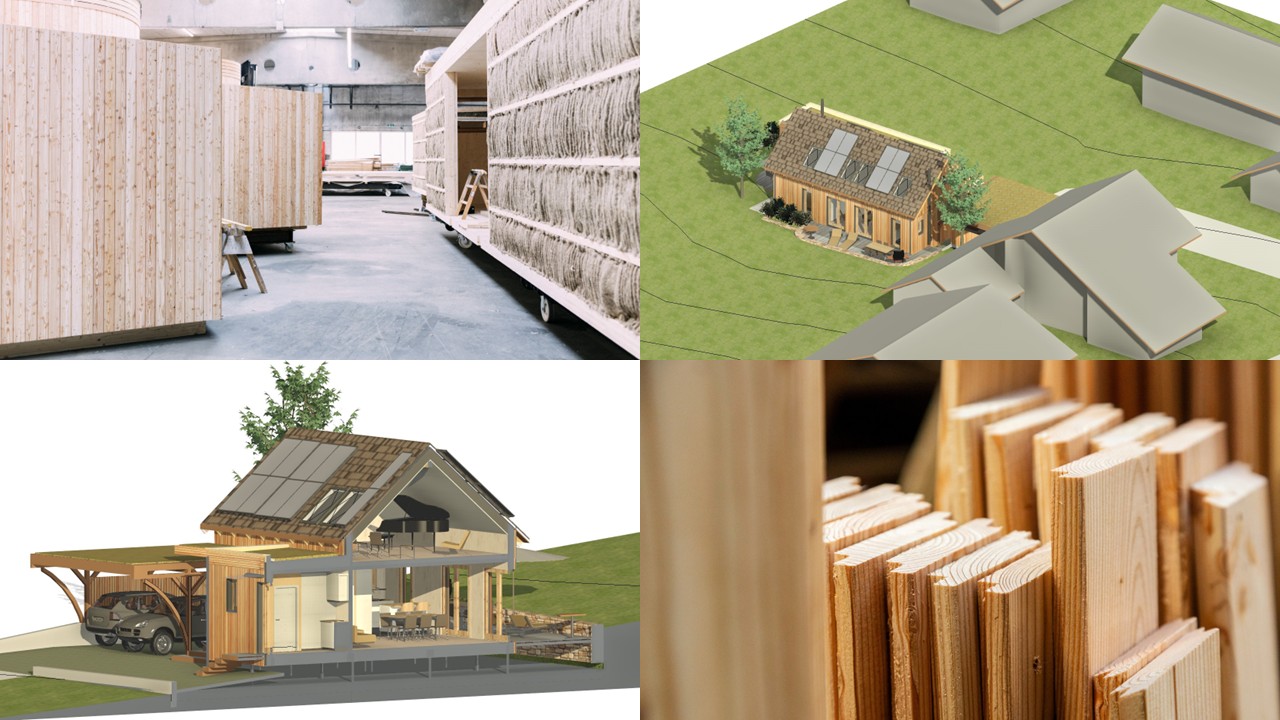 Planungsinspiration: Modulhaus mit Satteldach und 3 Wohneinheiten Planungsinspiration: Modulhaus mit Satteldach und 3 Wohneinheiten